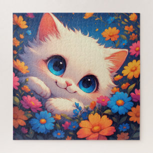 Quebra-cabeça Adorável Gatinho Branco Com Olhos Azuis Brilhantes