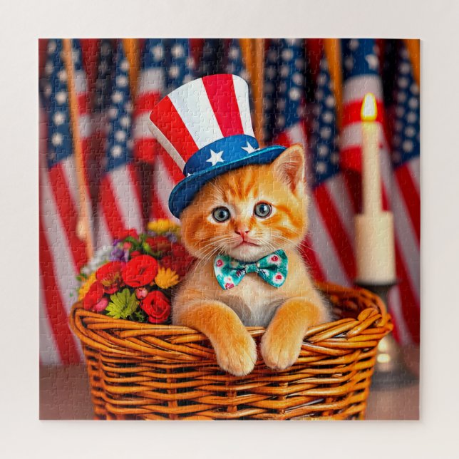 Quebra-cabeça Adorável Gatinho Usando Chapéu Patriótico (Vertical)