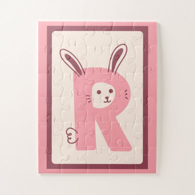 Quebra-cabeça Adorável impressão artística do alfabeto com coelh (Vertical)