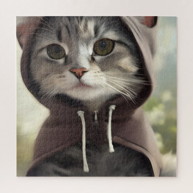 Quebra-cabeça Adorável Kitten Vestindo um Hoodie (Vertical)