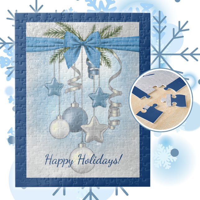 Quebra-cabeça Adornos Múltiplos Blue Christmas 11"x14"  (Criador carregado)