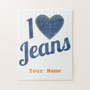 Quebra-cabeça Adoro Jeans vintage Fashion Design com Seam Hear