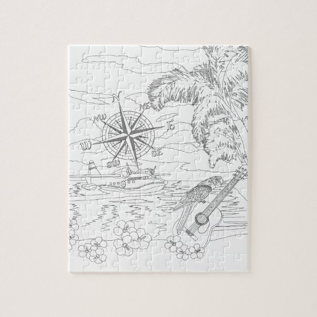 Quebra-cabeça adulto da coloração da ilha tropical (Vertical)