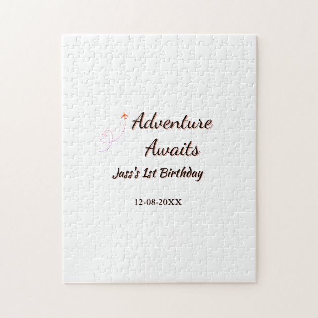 Quebra-cabeça Adventure awaits 1st birthday name date planeretro (Vertical)