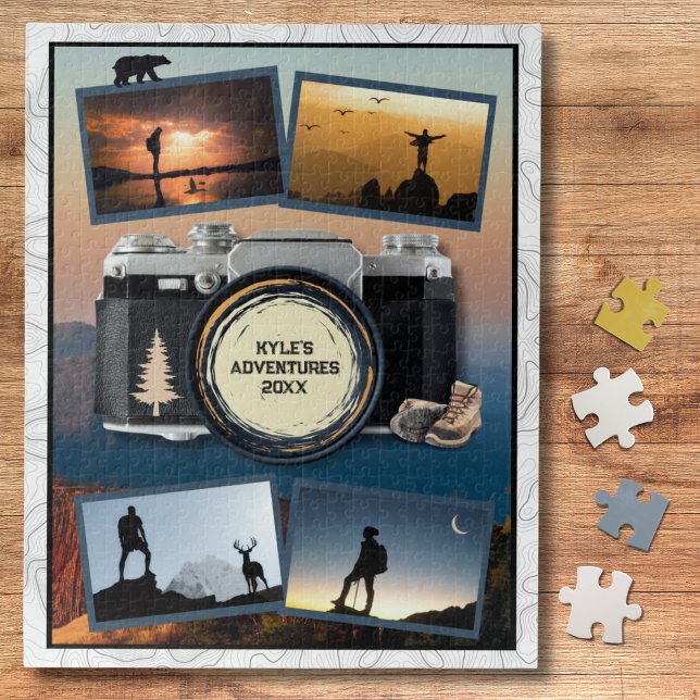 Quebra-cabeça Adventure Travel Keepsake Photo Collage (Capture the rugged spirit of the trail with this unique Hiking Adventure Photo Puzzle)