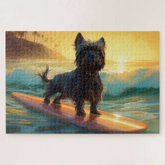 Quebra-cabeça Affenpinscher Beach Surfing Painting (Horizontal)