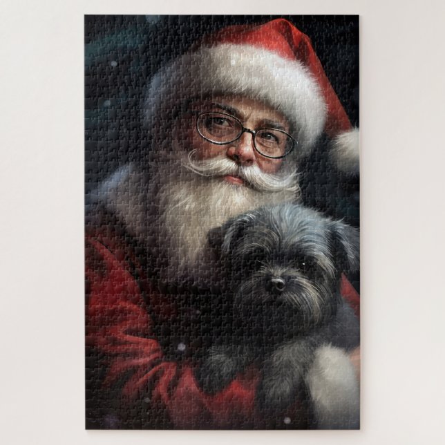 Quebra-cabeça Affenpinscher com Papai Noel Natal Festivo (Vertical)