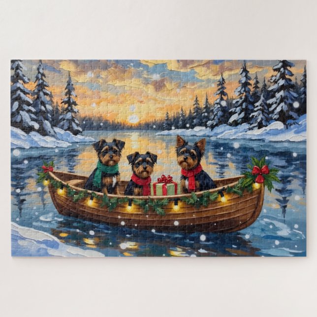 Quebra-cabeça Affenpinscher Dog Christmas Boat Holiday (Horizontal)