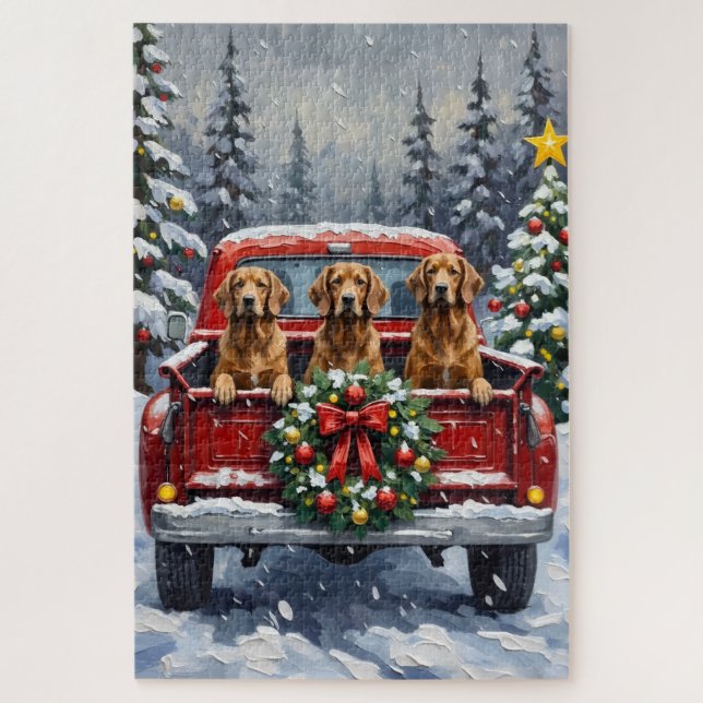 Quebra-cabeça Afghan Hound Christmas Red Truck Holiday (Vertical)