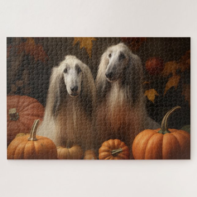 Quebra-cabeça afghan hound Puppy Autumn Delight Pumpkin (Horizontal)