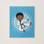 Quebra-cabeça African American Karate Boy Judo Martial Arts<br><div class="desc">This design features a cute African American martial arts kid with black belt. On blue decorative background.</div>