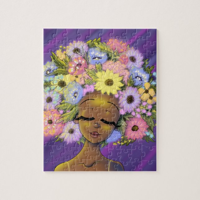 Quebra-cabeça African American Woman with Glowing Flowery Afro (Vertical)