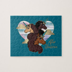 Quebra-cabeça Afro Unicorn Trio Heart Design