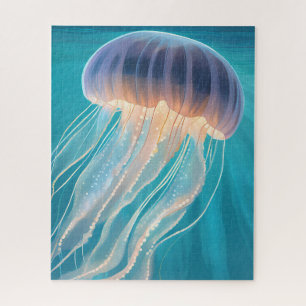 Quebra-cabeça Água-viva Azul Pintura de Animal Marinho