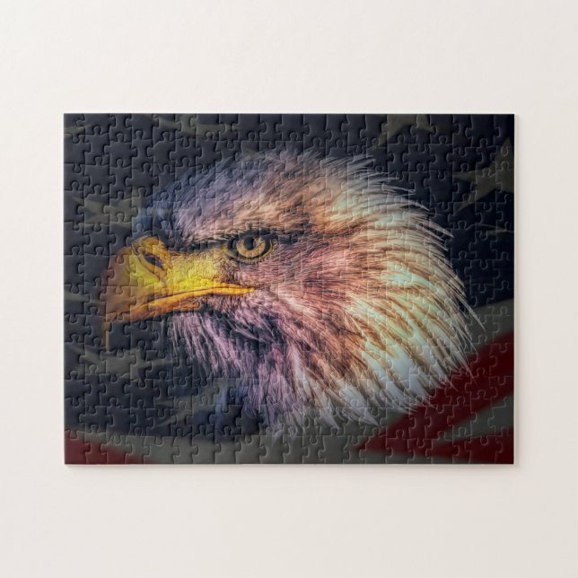 Quebra-cabeça Águia Americana Careca com Bandeira (Horizontal)