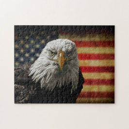Quebra-cabeça Águia Balda Americana na Bandeira Grunge