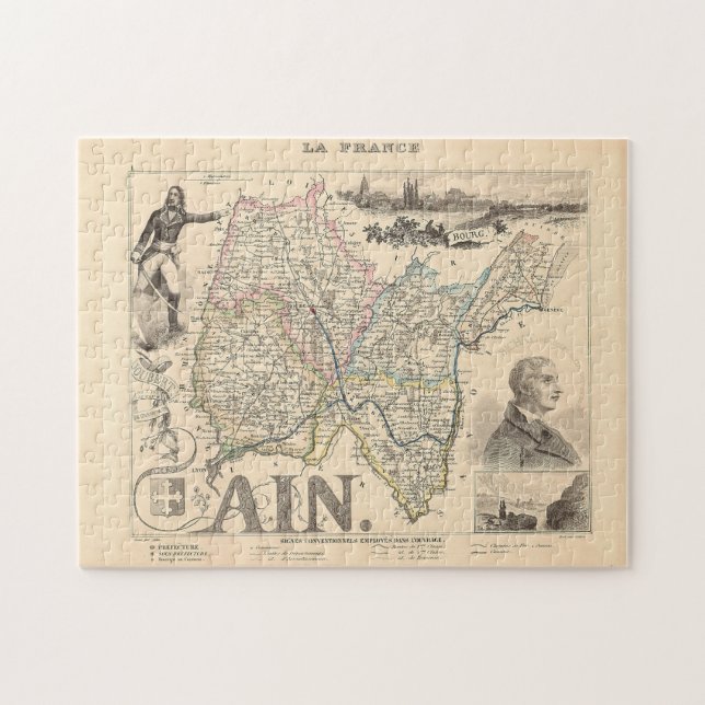 Quebra-cabeça Ain Department France 1858 Alexandre Vuillemin Map (Horizontal)