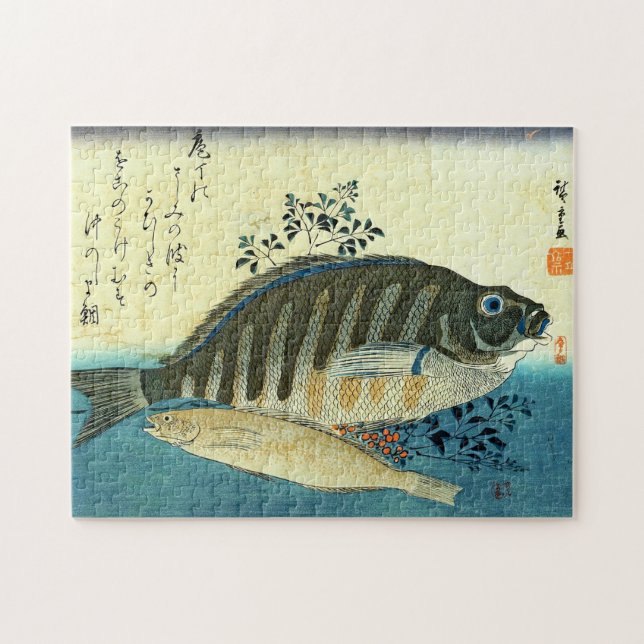 Quebra-cabeça Ainame & Shima-hata - Peixe Japonês de Hiroshige (Horizontal)