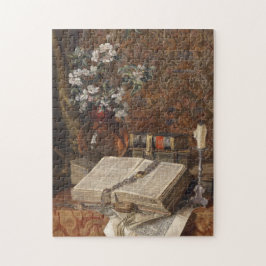 Quebra-cabeça Ainda vida com fólios e flores de cerejeira