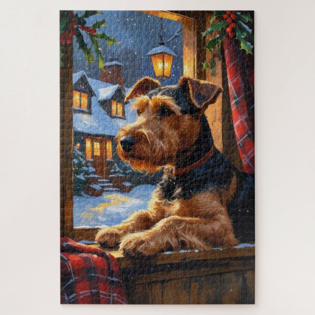 Quebra-cabeça Airedale Terrier com Luzes de Natal Feriado  (Vertical)