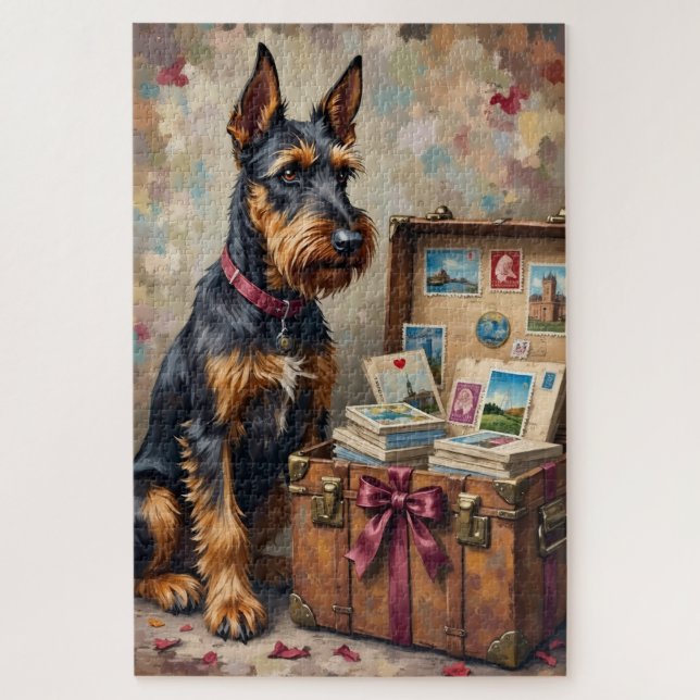 Quebra-cabeça Airedale Terrier Dog Vintage Love Postcards (Vertical)