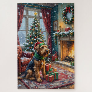 Quebra-cabeça Airedale Terrier Natal Sala de Estar Vitoriana