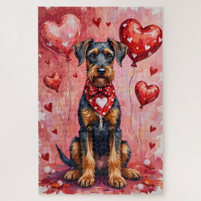 Quebra-cabeça Airedale Terrier Valentine Arte de Cachorro com Co (Vertical)