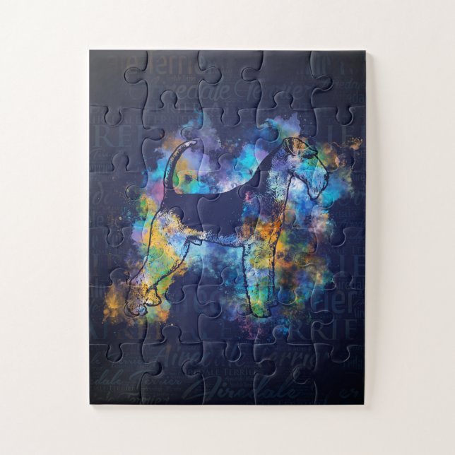 Quebra-cabeça Airedale Terrier Word Art aquarela (Vertical)