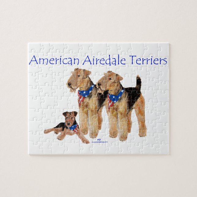 Quebra-cabeça Airedale Terriers American Flag (Horizontal)