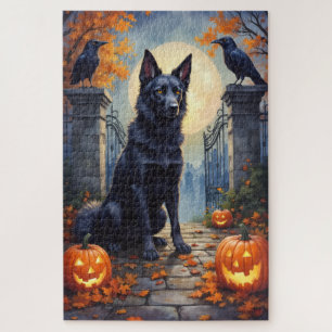 Quebra-cabeça Akita Americano Cemitério Gótico Halloween Arte