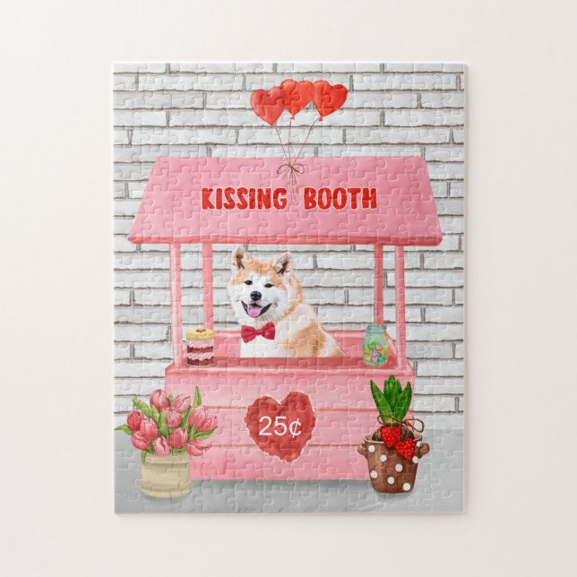 Quebra-cabeça Akita Dog Dia de os namorados Kissing Booth (Vertical)