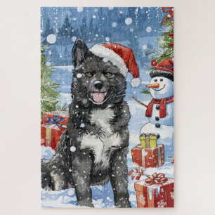 Quebra-cabeça Akita Dog Winter Wonderland Natal Joy