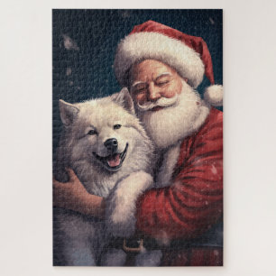 Quebra-cabeça Akita no Natal Festivo do Papai Noel