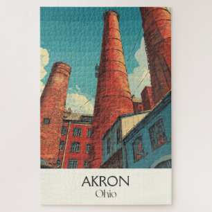 Quebra-cabeça Akron Ohio Poster de viagens Vintage City Skyline