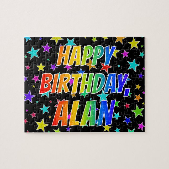Quebra-cabeça "ALAN" First Name, Fun "HAPPY BIRTHDAY" (Horizontal)