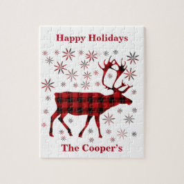 Quebra-cabeça Alce de Natal, veado, alce, rena, xadrezes vermelh