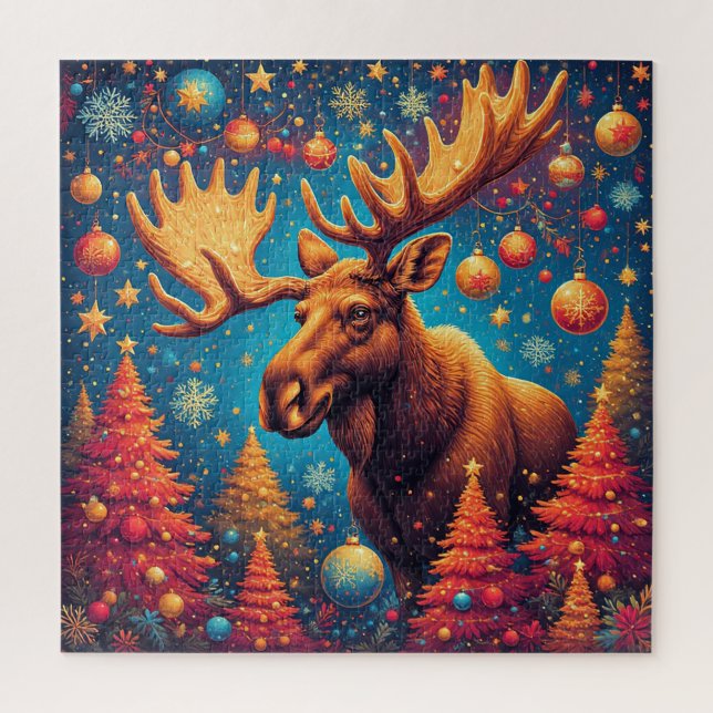Quebra-cabeça Alce Festivo Decorado Com Enfeites De Natal (Vertical)