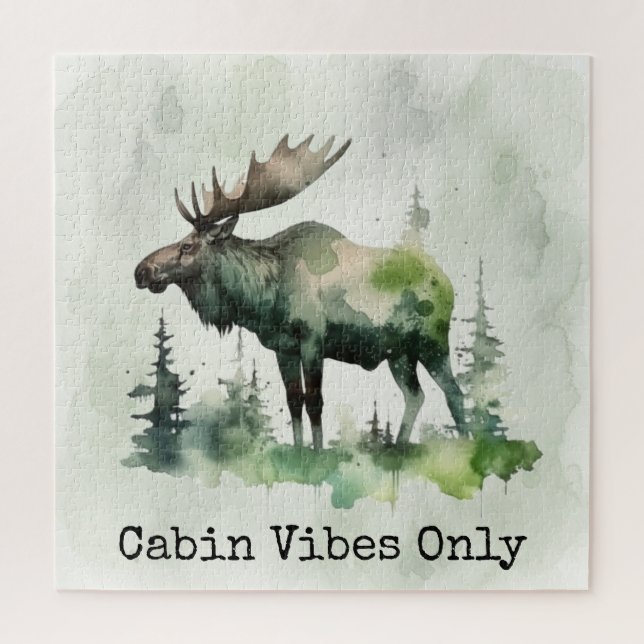Quebra-cabeça Alce Personalizado em Aquarela Rústica Floresta Fa (Vertical)