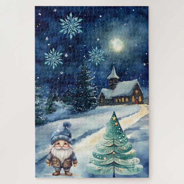 Quebra-cabeça Aldeia Azul Difícil de Natal e Gnomo (Vertical)