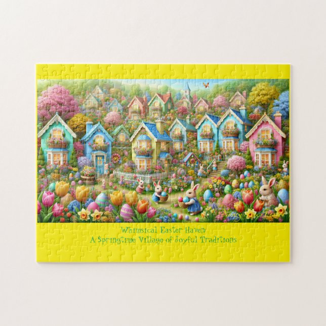 Quebra-cabeça Aldeia de Coelhinhos da Páscoa, Algodão Pintado co (Horizontal)