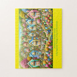 Quebra-cabeça Aldeia de Coelhinhos da Páscoa, Algodão Pintado co