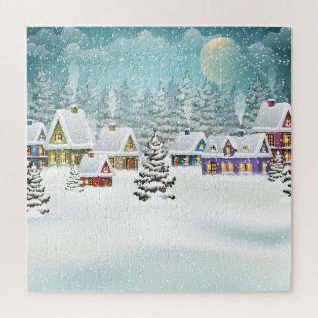 Quebra-cabeça Aldeia de inverno: cena de neve (Vertical)