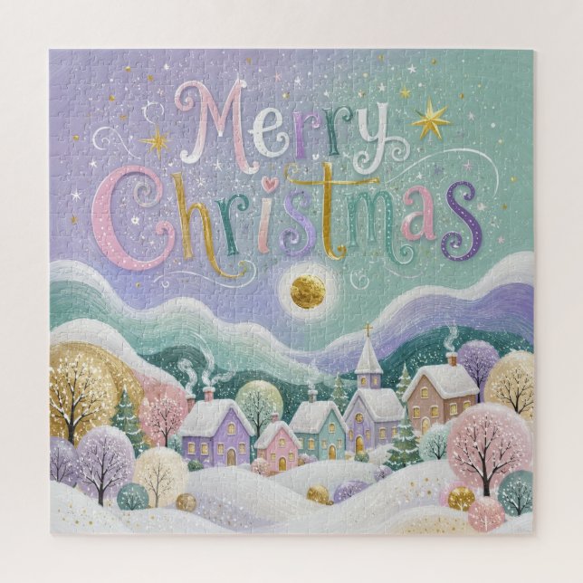 Quebra-cabeça Aldeia de Inverno com Pastel de Natal Casas de Nev (Vertical)