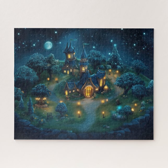 Quebra-cabeça Aldeia Fantasia brilhando com Lanternas Quentes (Horizontal)