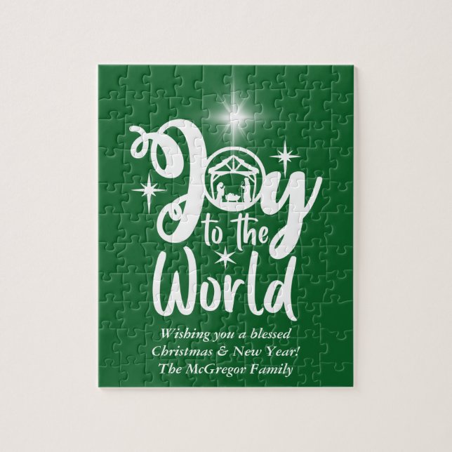 Quebra-cabeça Alegria Natal ao Mundo Verde e Branco (Vertical)