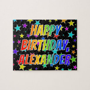 Quebra-cabeça "ALEXANDER" Primeiro Nome, "FELIZ ANIVERSÁRIO"
