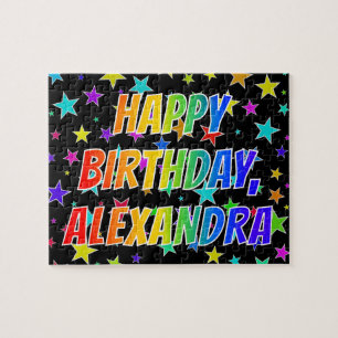Quebra-cabeça "ALEXANDRA" Primeiro Nome, "FELIZ ANIVERSÁRIO"
