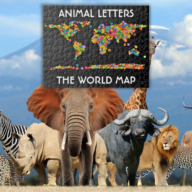 Quebra-cabeça Alfabeto Mundial das Letras Animais (Animal Letters World Map School Kids Zigsaw Puzzle)