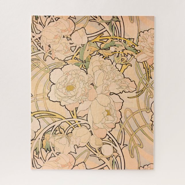 Quebra-cabeça Alfonse Mucha Art Nouveau Peonies (Vertical)