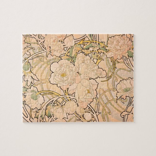 Quebra-cabeça Alfonse Mucha Art Nouveau Peonies (Horizontal)
